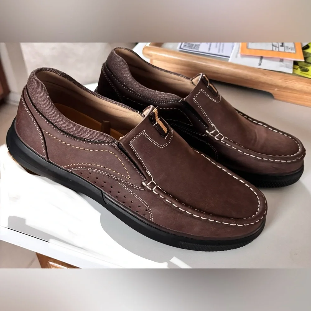 Men's Brown Slip-On Casual Loafers with Contrast Stitch Detail